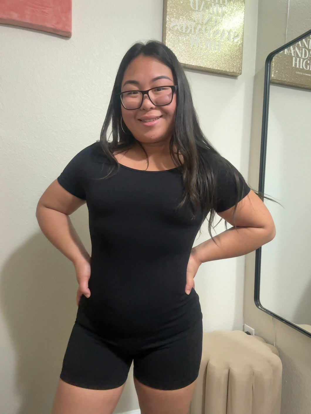 Cut out back work out romper - black