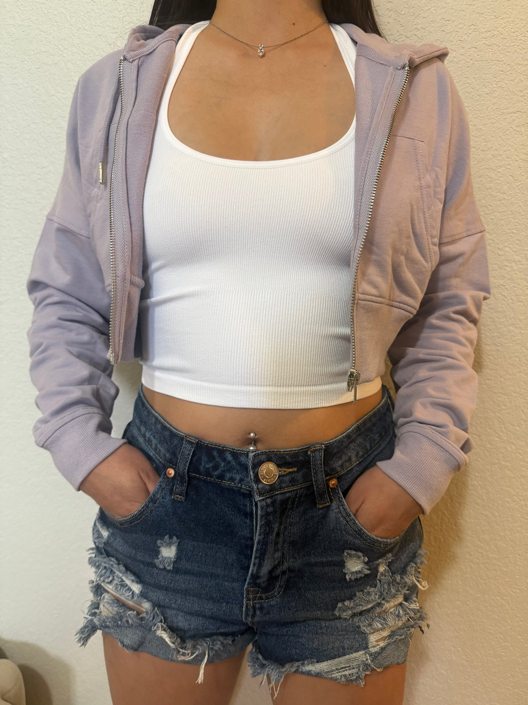 Zip-up Cropped Jersey Hoodie